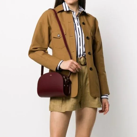 NWT - A.P.C Demi-rune Calfskin Leather Shoulder Bag PXAWV-F61048 (GAE) VINO 💕 - Picture 2 of 6